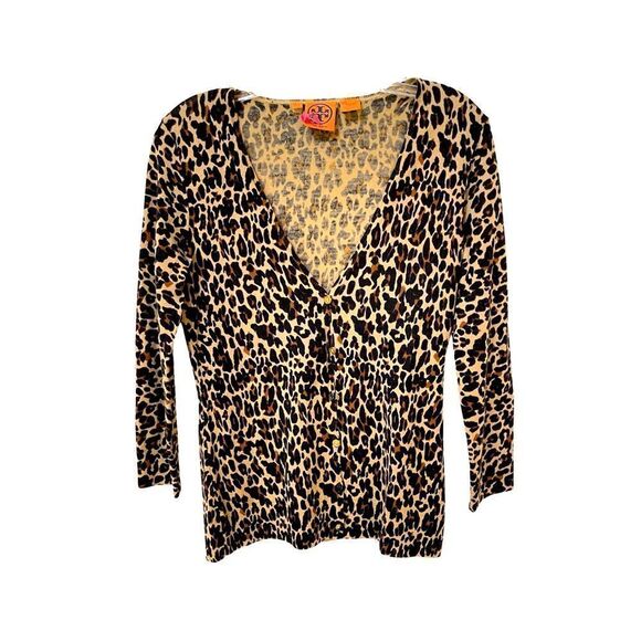 TORY BURCH leopard print Cardigan Top size small - Picture 1 of 6